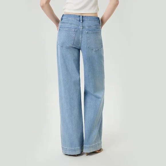 Women Jeans Wide Leg High Rise Stretchy Loose Baggy Casual Trousers - Picture 2 of 7